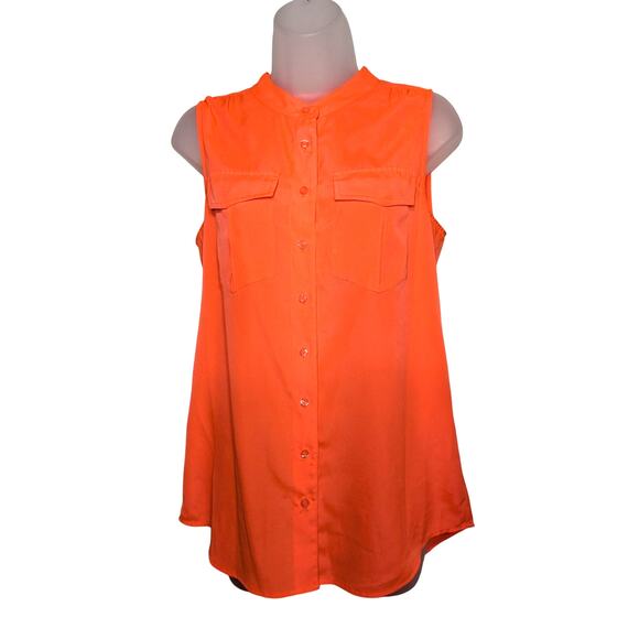 J. Crew Factory Bright Fluorescent Orange Button Front Sleeveless Blouse Size 4 - Picture 1 of 6